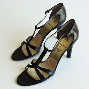 BRUNO MAGLI Women's Black Leather T-Strap Heels